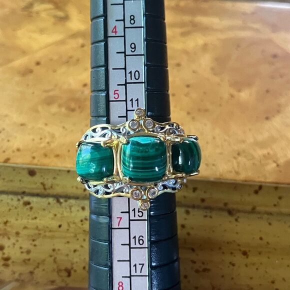 Natural Malachite Sterling Silver Ring Size 6 - Picture 8 of 9